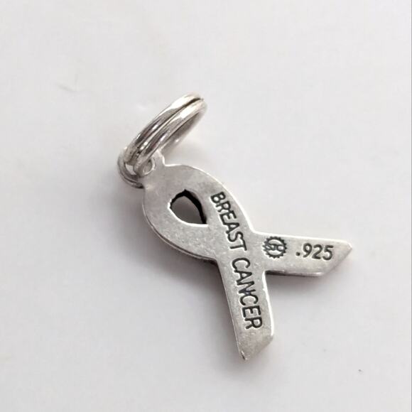 Vintage Signed SJC 925 Sterling Silver Breast Cancer Awareness Ribbon Charm - Picture 2 of 3